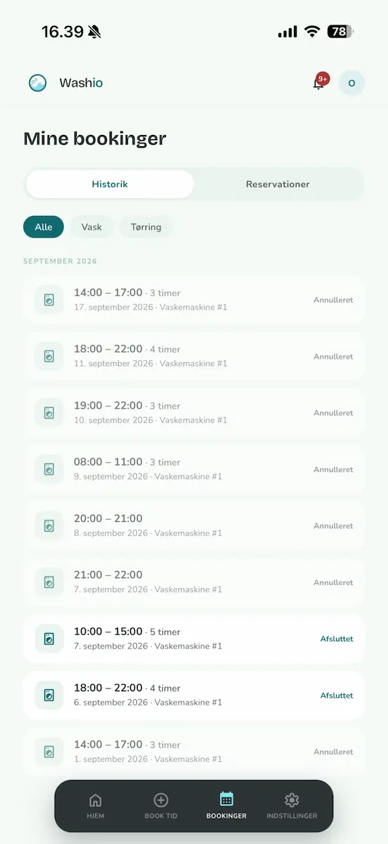 Booking historik side, Washio